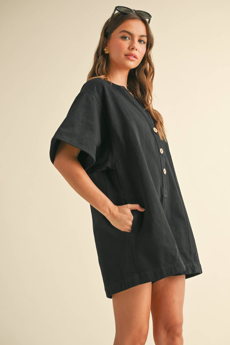 Cotton Romper with Button Front
