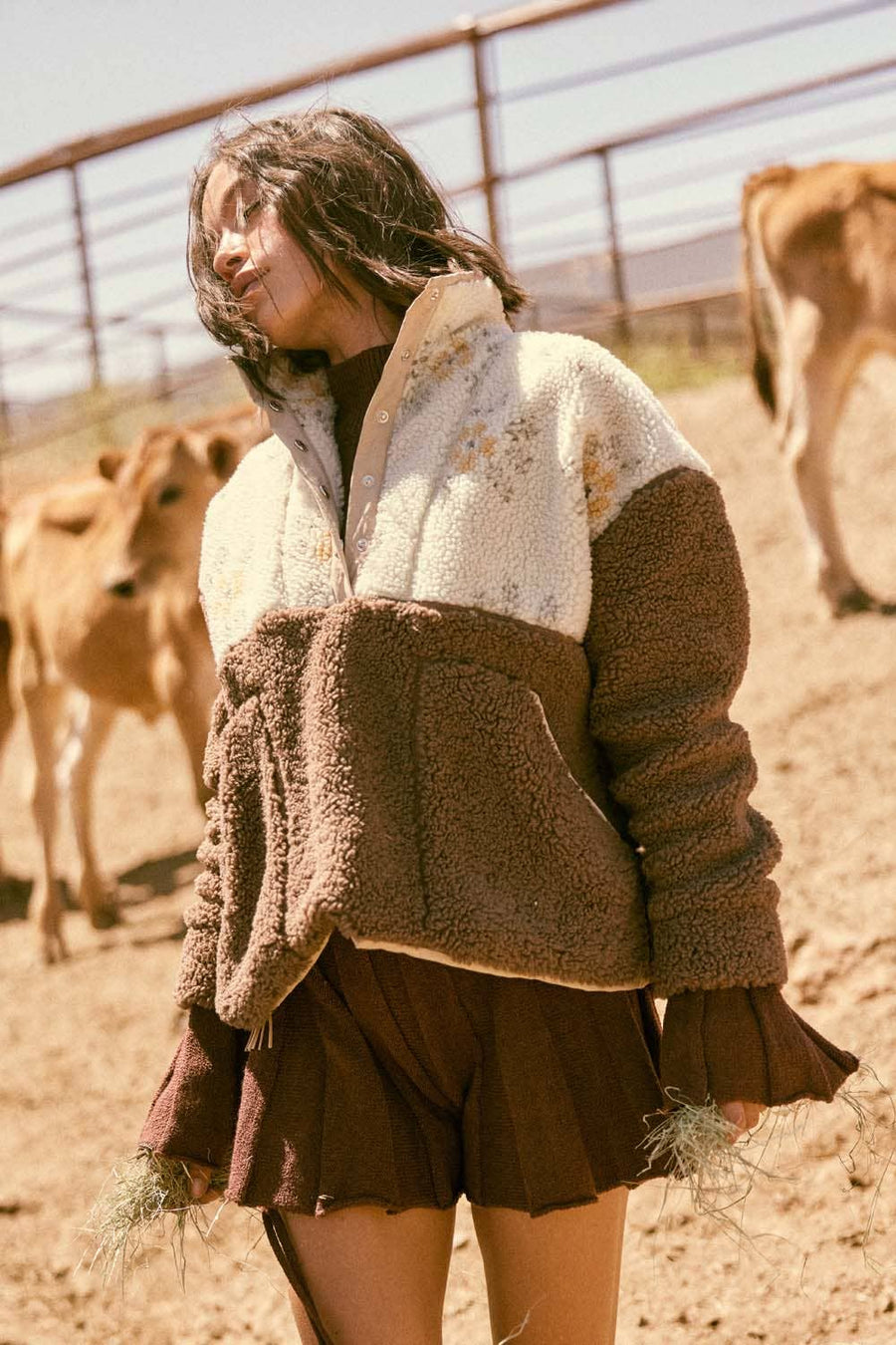 Colorblock Sherpa Fleece Half-Snap Pullover Jacket