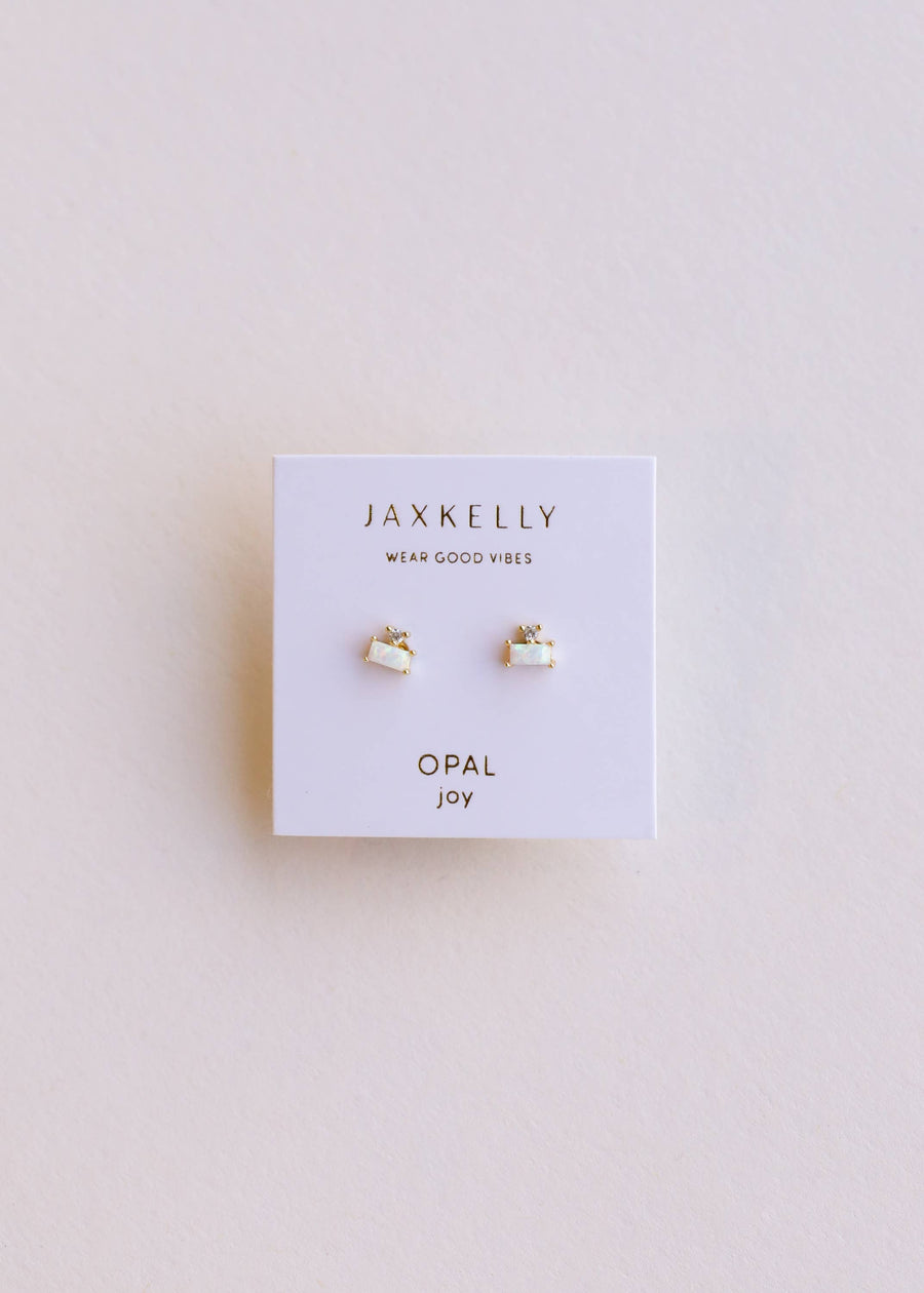 Double Stud Stack Gold Earrings in Opal White by JaxKelly
