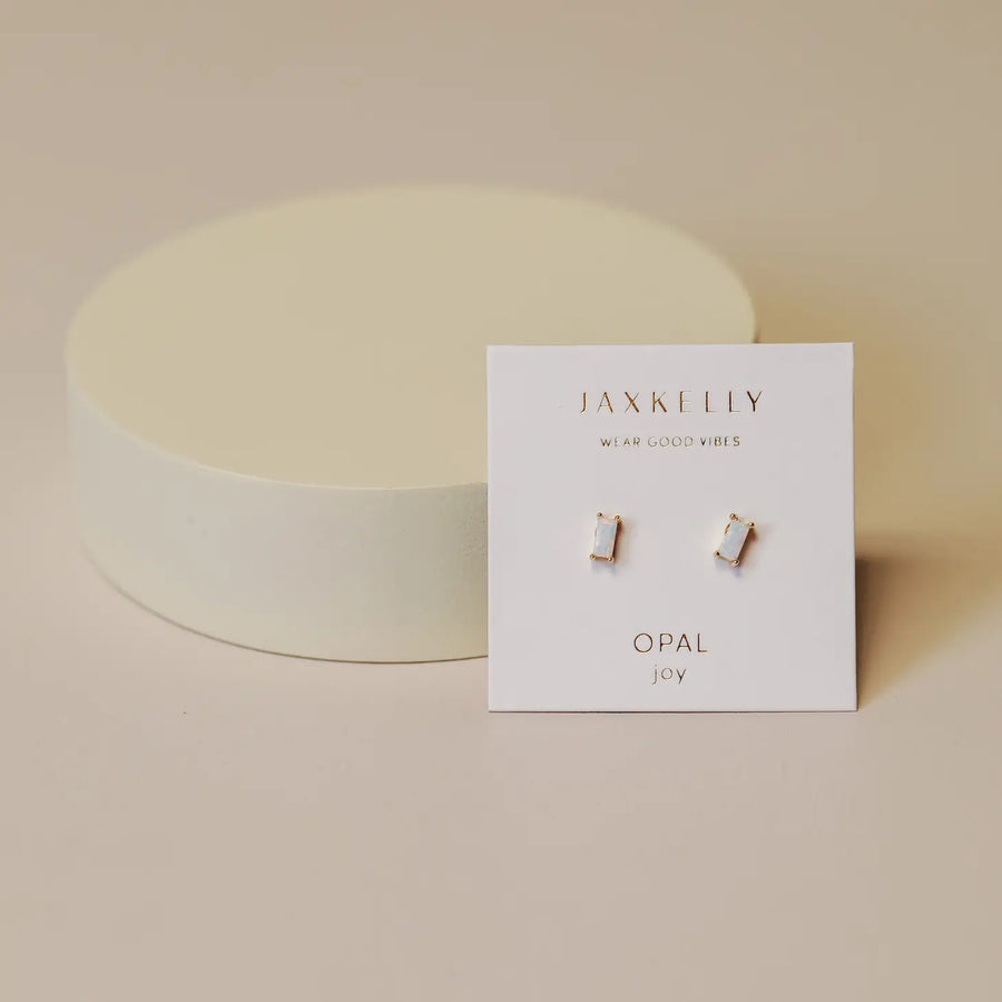 White Opal Baguette Earrings