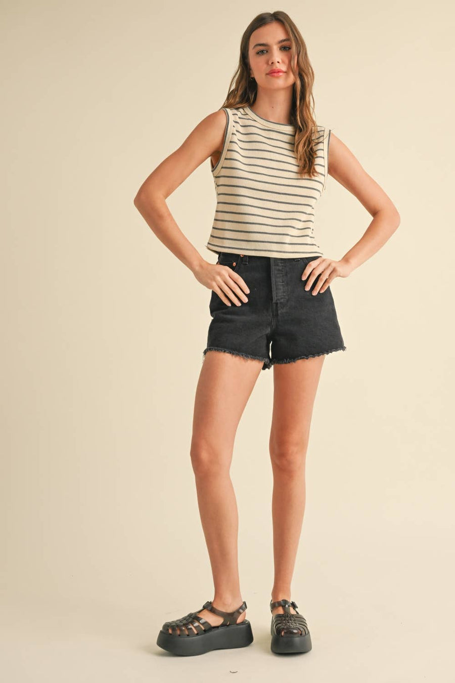 Striped Knitted Sleeveless Top