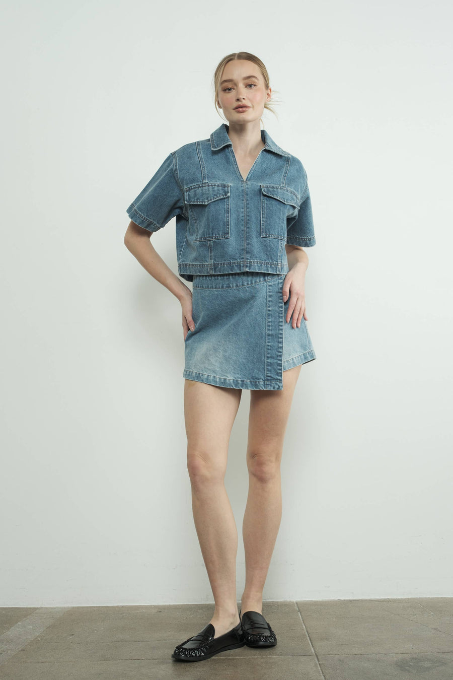 Classic Denim Mini Skorts by Aaron & Amber