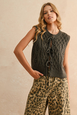 Tie Front Cable Knitted Vest