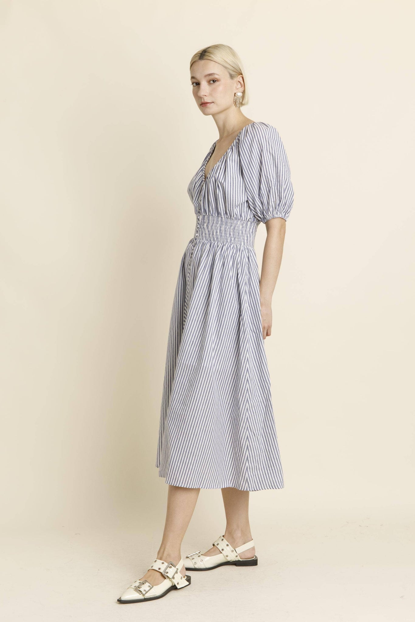 Striped Button Down Midi Dress Blue / Small Striped Button Down Midi Dress Blue / Small