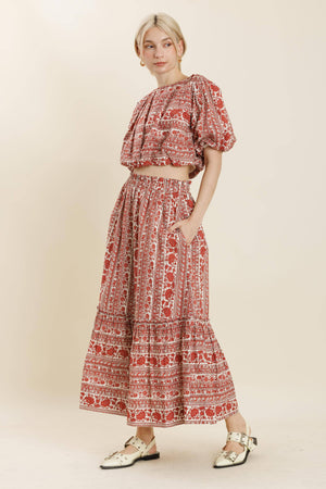 Striped Floral Midi Skirt