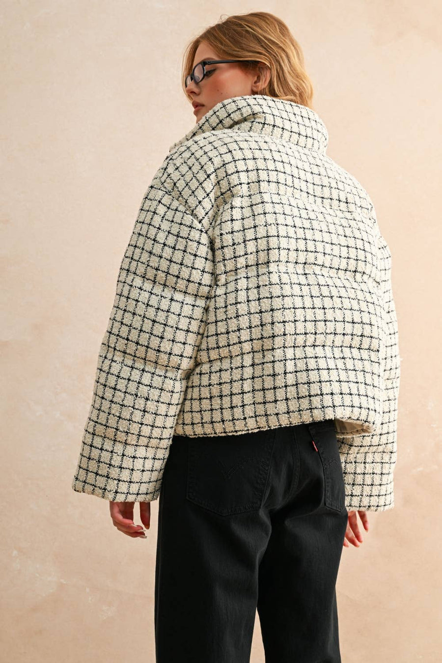 Patterned Tweed Puff Jacket
