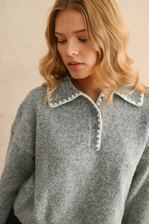 Stitch Detail Collared Pullover Sweater Top