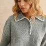 Stitch Detail Collared Pullover Sweater Top