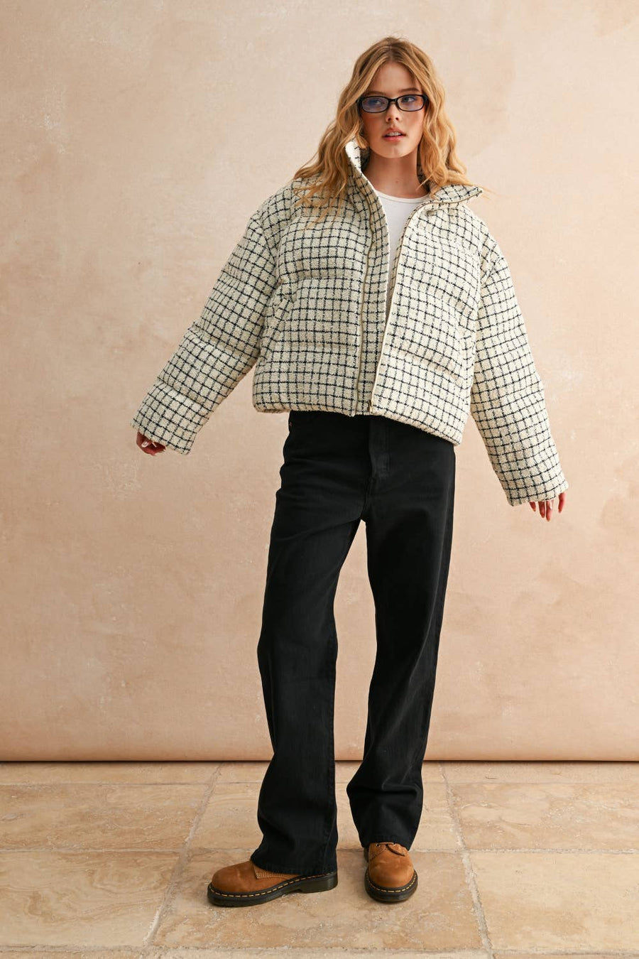 Patterned Tweed Puff Jacket