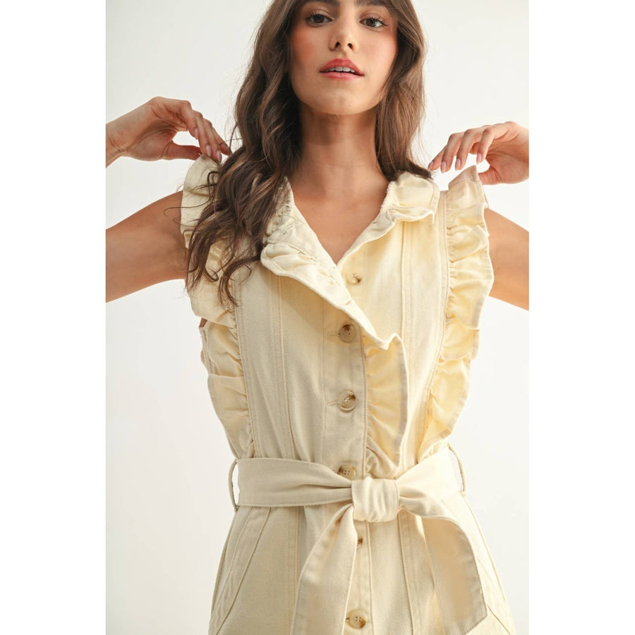Sleeveless Denim Dress with Ruffle Details