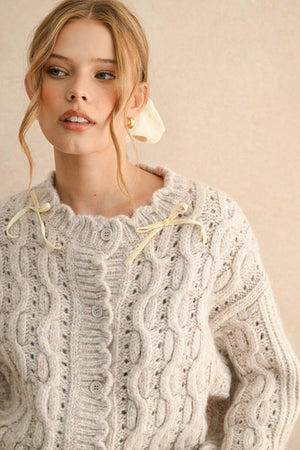Scalloped Edge Cable Knit Cardigan