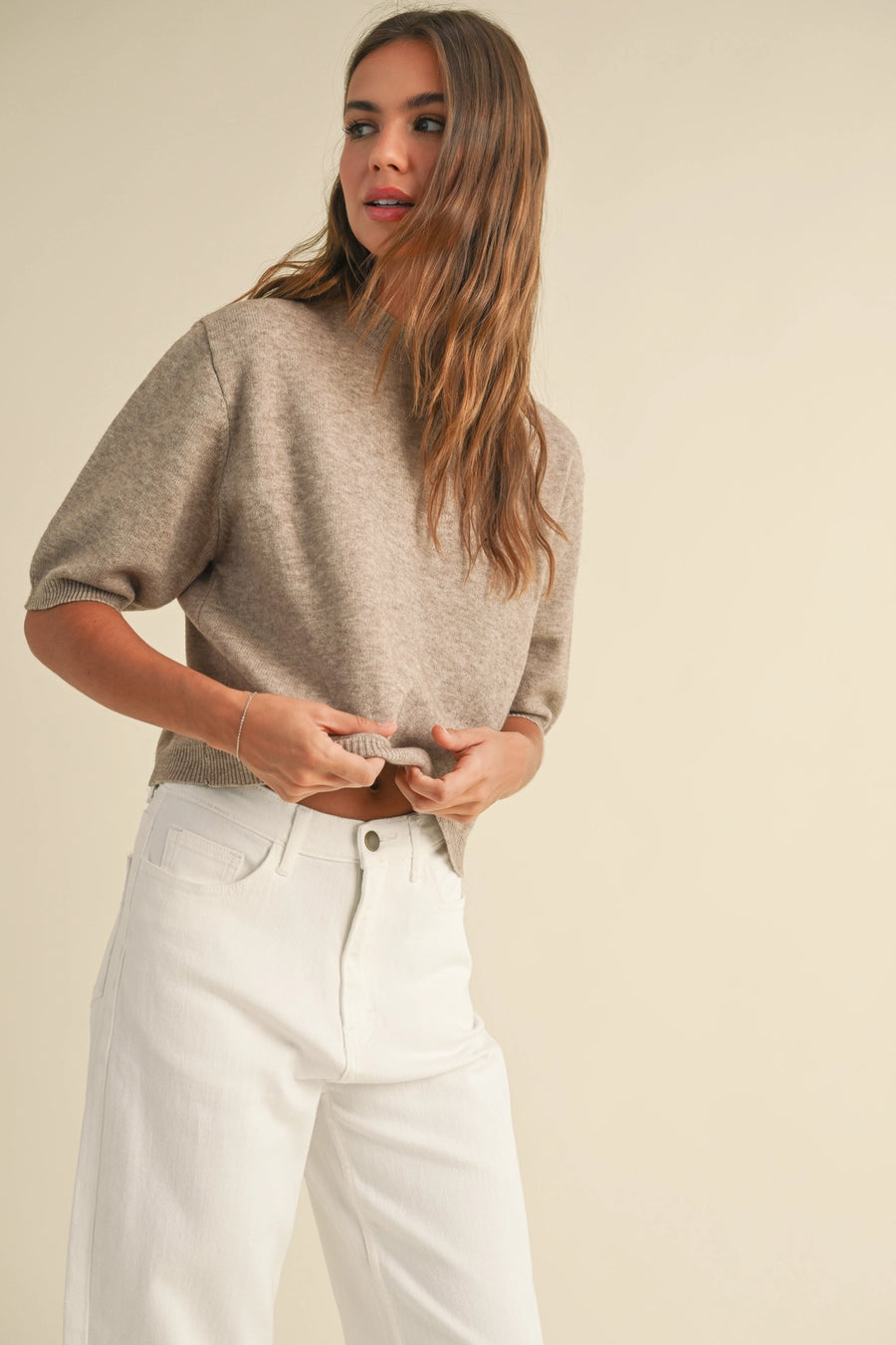 Short Sleeve Sweater Top in Black