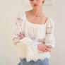 Embroidered Eyelet Lace Square Neck Blouse