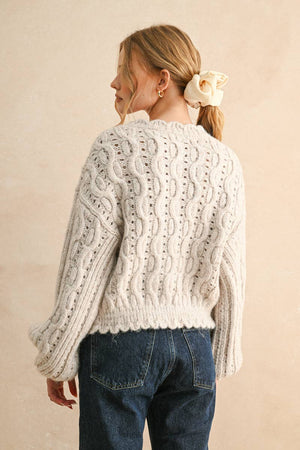 Scalloped Edge Cable Knit Cardigan