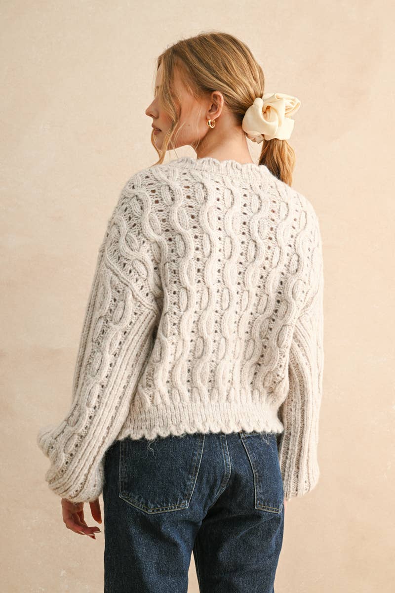 Scalloped Edge Cable Knit Cardigan