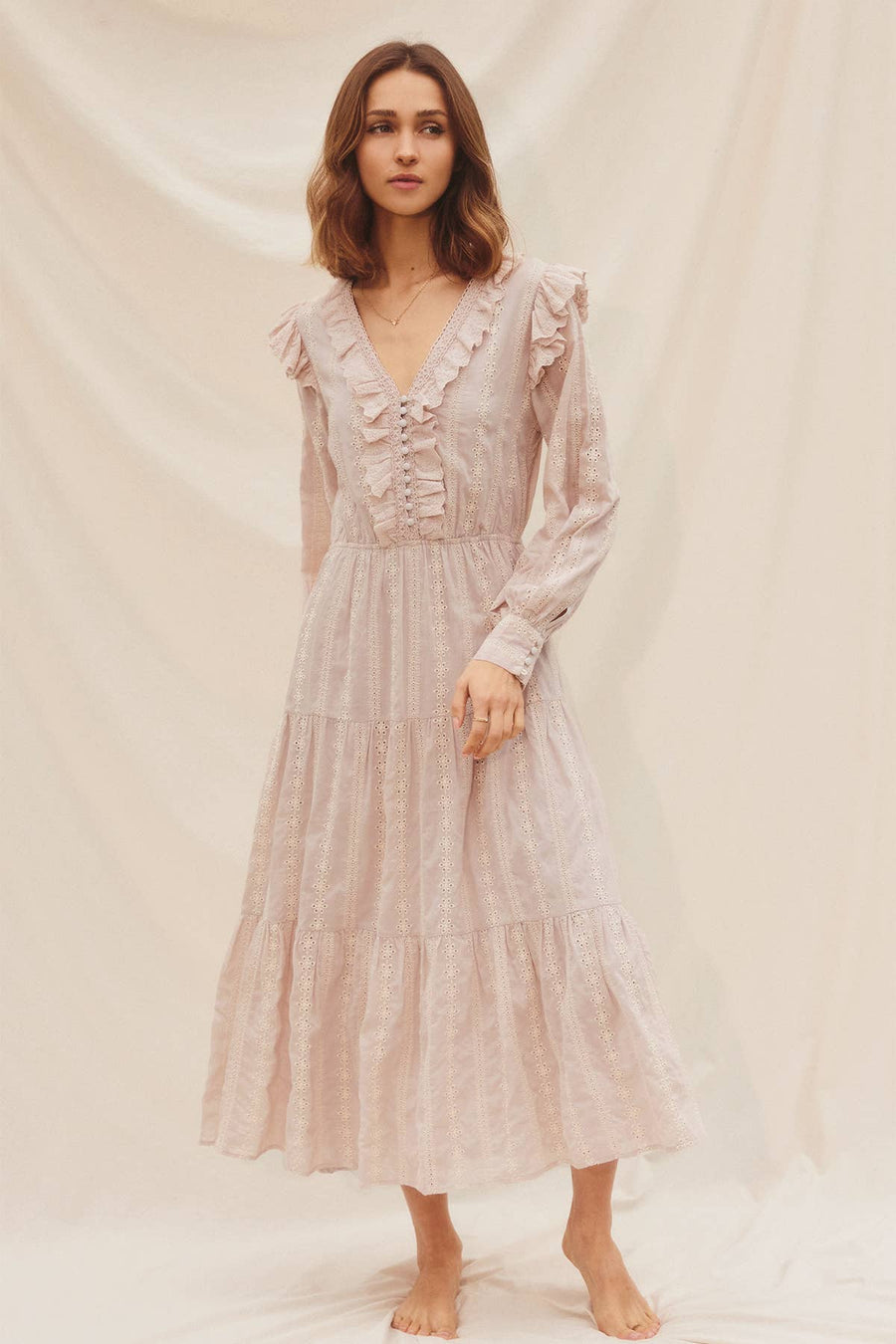 Striped Eyelet Ruffled Tiered Dress