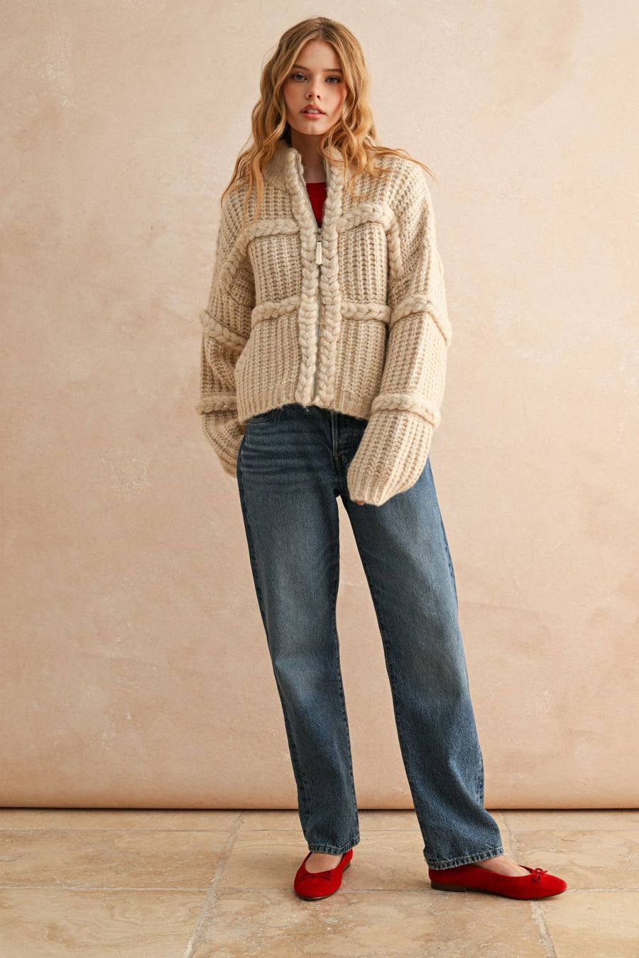 Braided Knit Sweater Cardigan