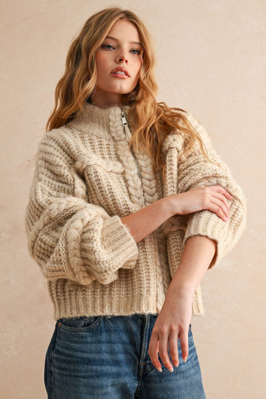 Braided Knit Sweater Cardigan
