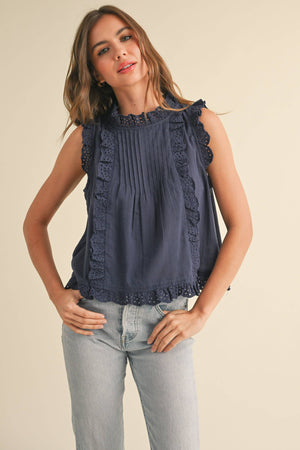 Eyelet Ruffle Trim Blouse