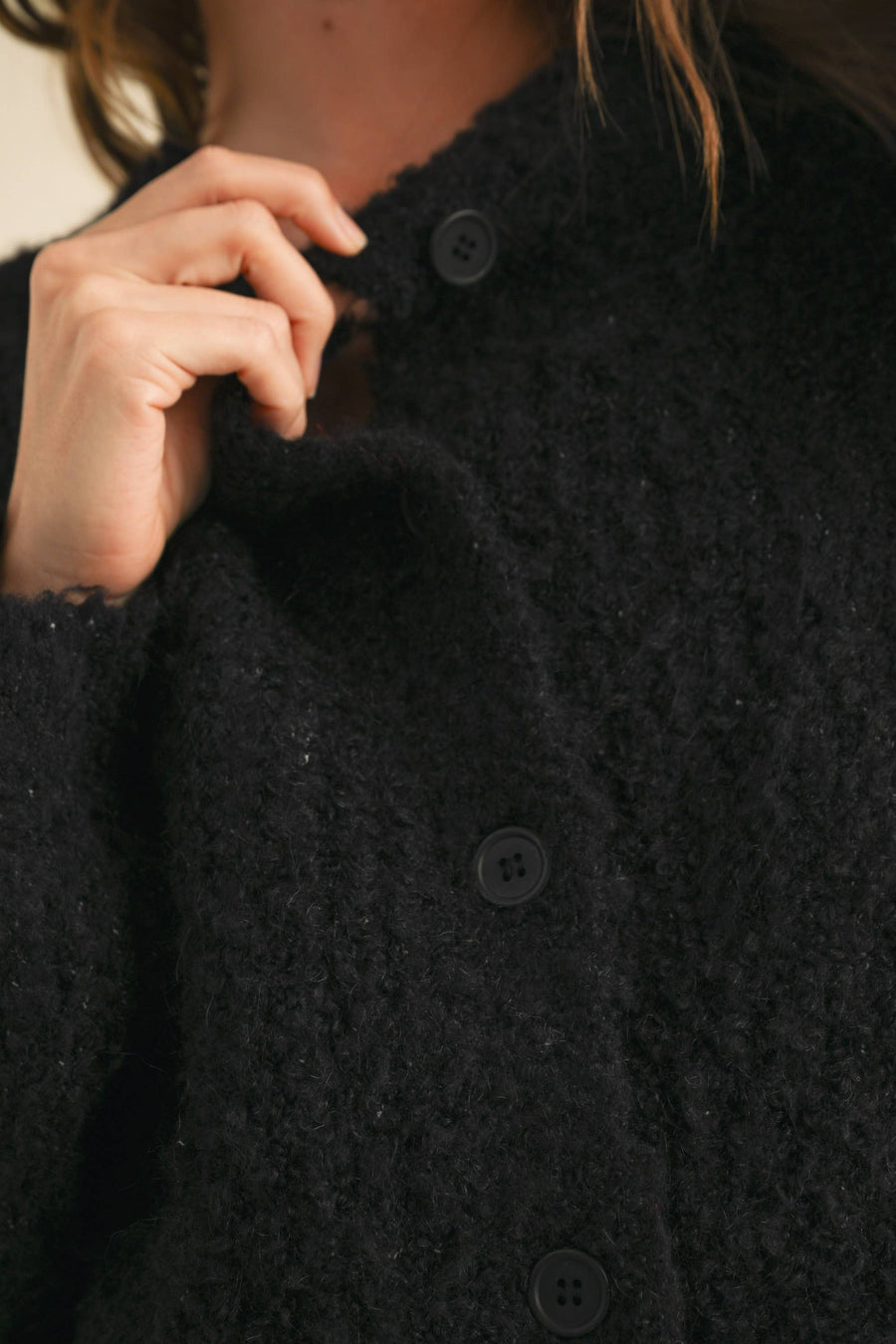 Round-neck Button Front Sweater Cardigan in Black