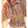 Stripe Button Front Shirt with Pleated Waist Detail