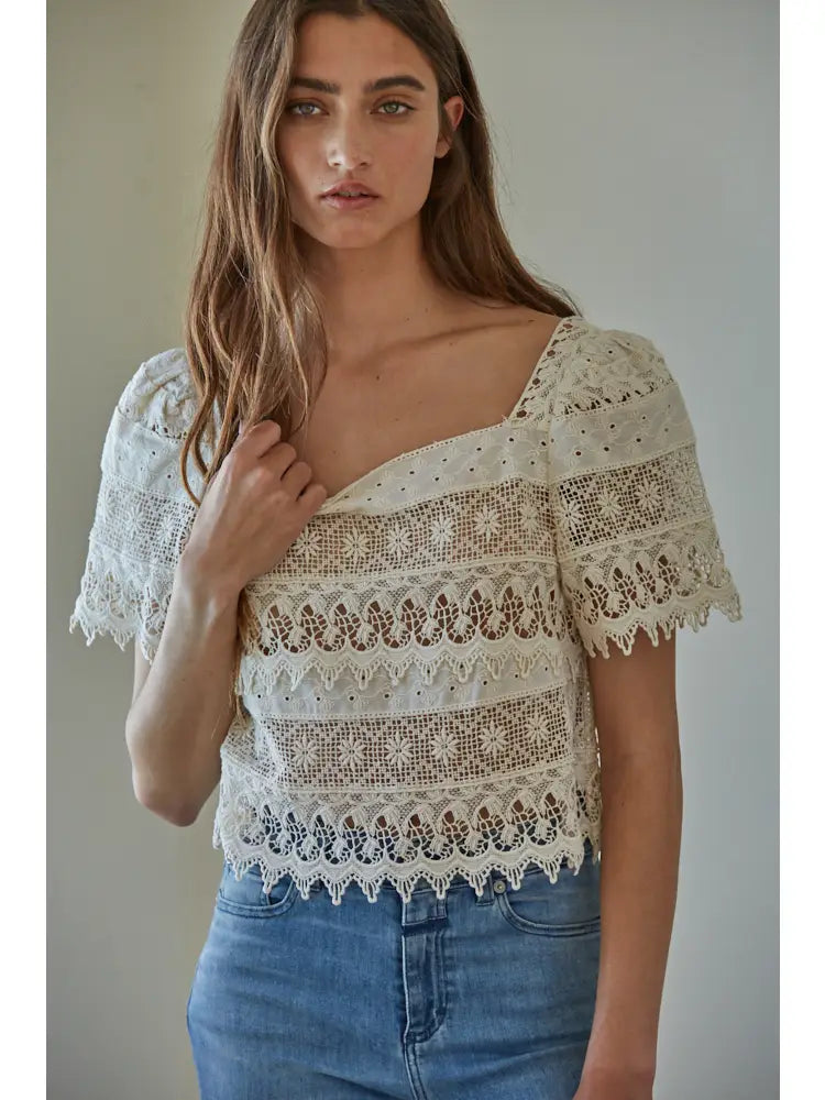 Catalina Crochet Top in Cream by By Together