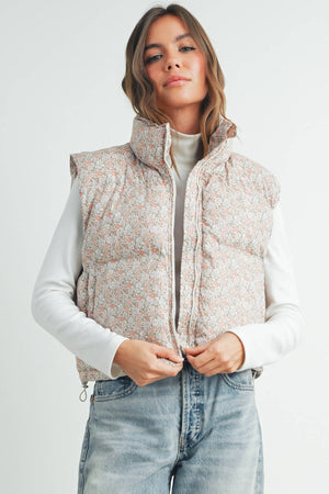 Floral High Neck Puffer Vest