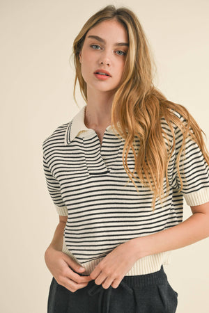 Stripe Knitted Top in White and Black