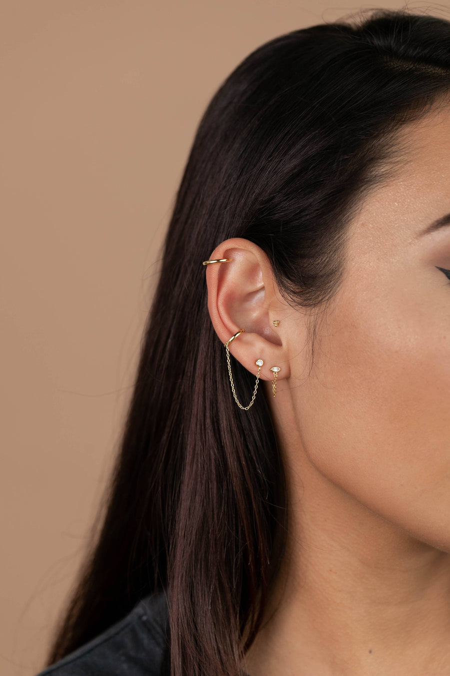 Chain Huggie Gold Stud Earrings by JaxKelly