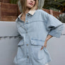 Contrast Collar Light Wash Denim Jacket