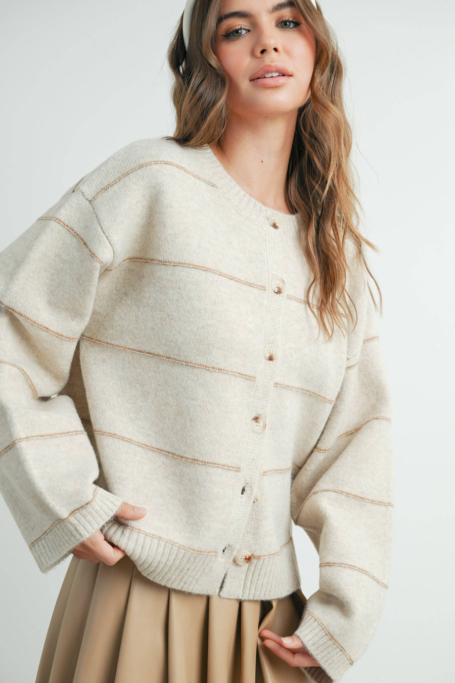 Button Front Striped Cardigan