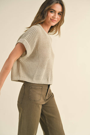 Dolman Sleeve Knitted Top in Stone