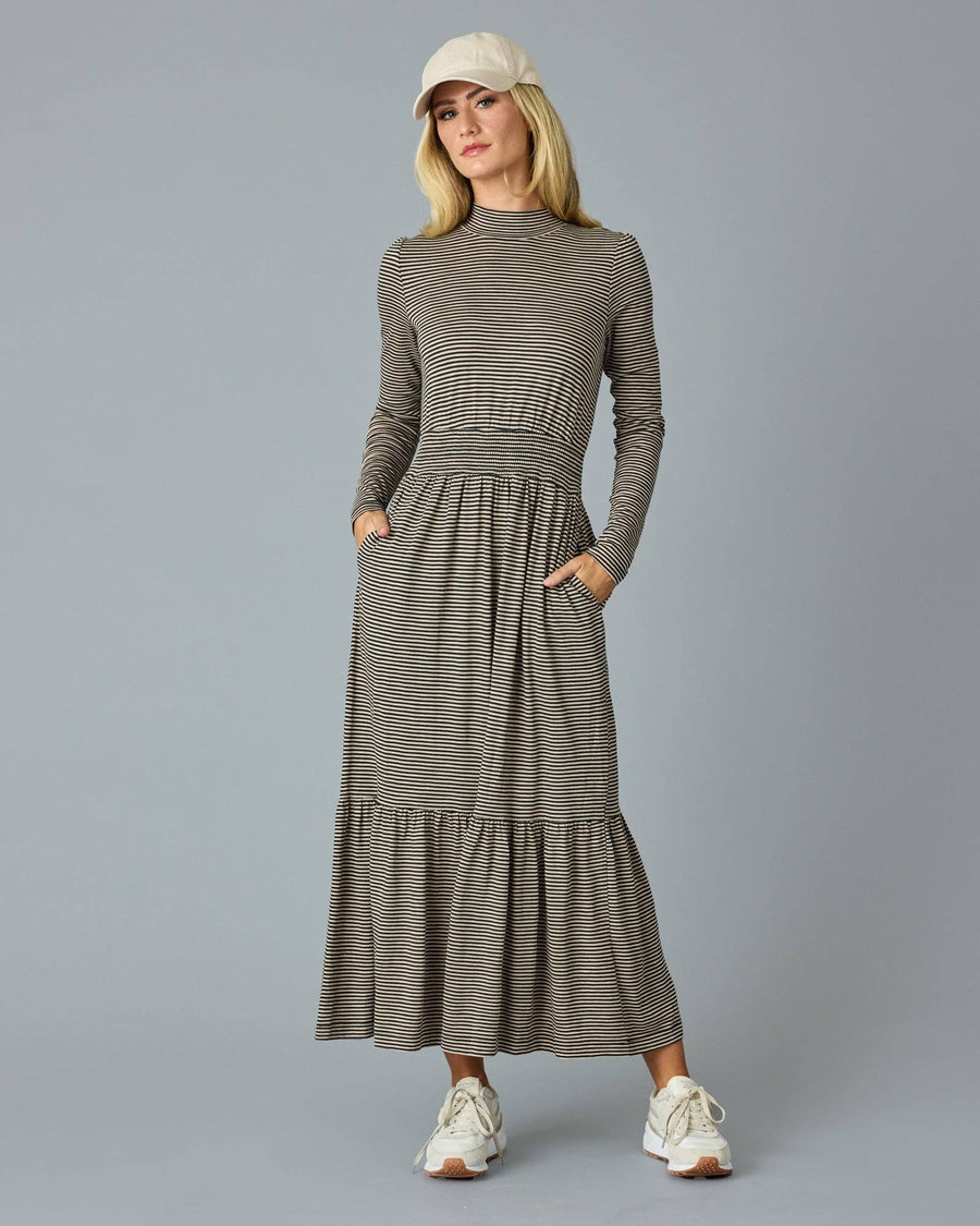 Good Vibes Dress in Black Stripe by Downeast