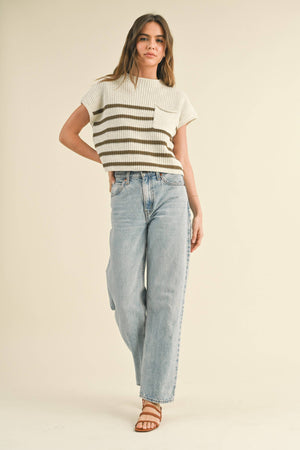 Half Mock Neck Striped Knit Top