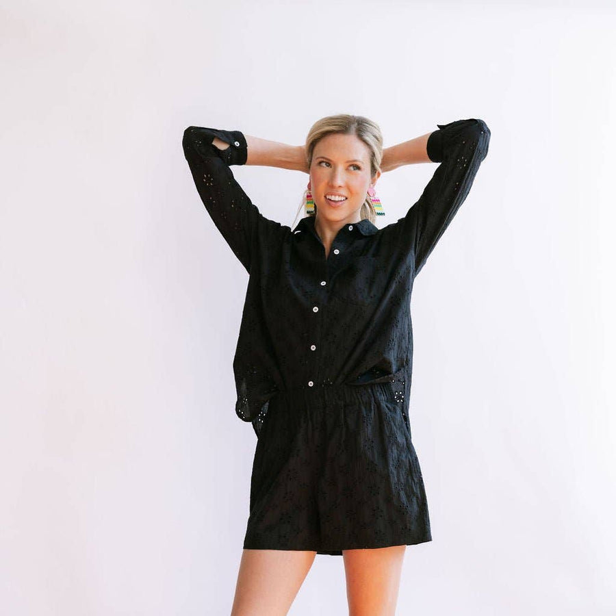 Black Eyelet Bermuda Button Down by Sunshine Tienda