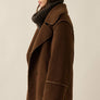 Solid Sherpa Fleece Double-Breasted Blanket-Stitch Jacket