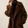 Solid Sherpa Fleece Double-Breasted Blanket-Stitch Jacket