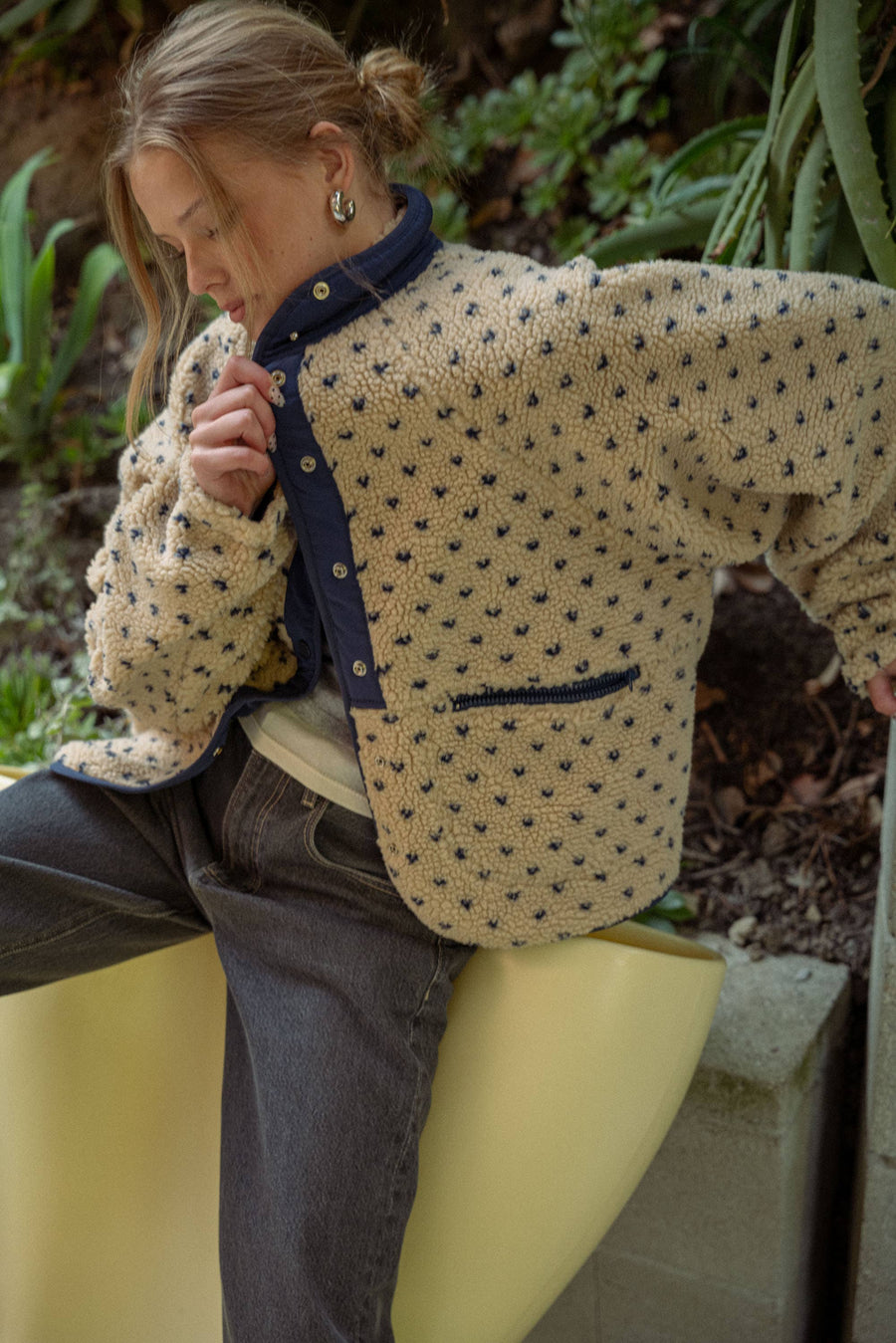 Button Front Pattern Sherpa Jacket