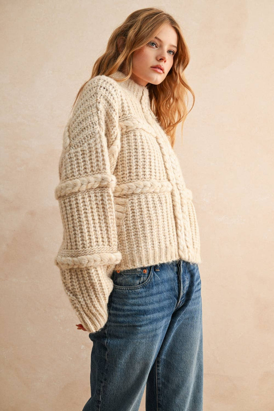 Braided Knit Sweater Cardigan