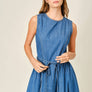 Belted Paneled Denim Midi Dress by Aaron & Amber