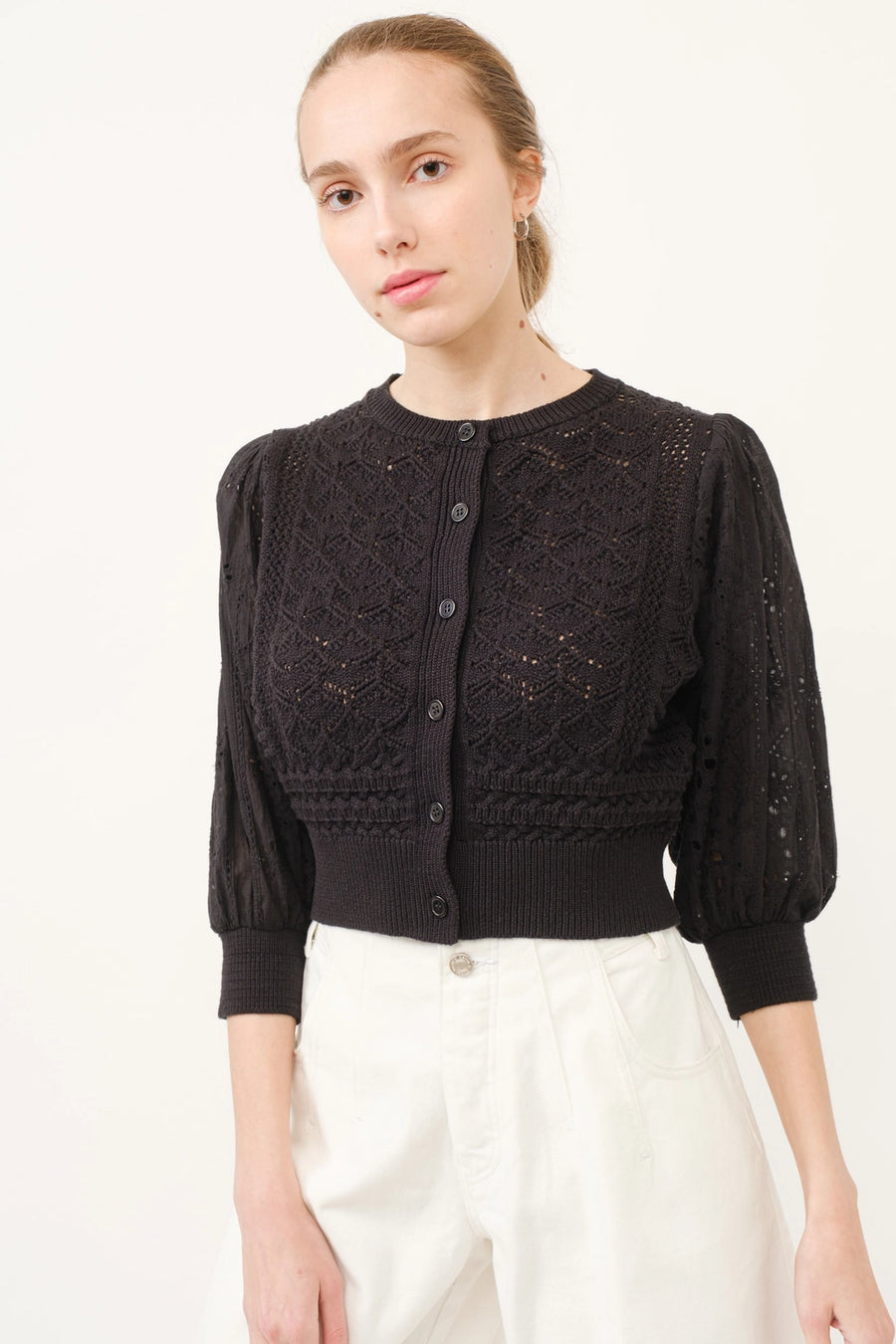 Hendry 3/4 Sleeve See Through Cardigan in Black