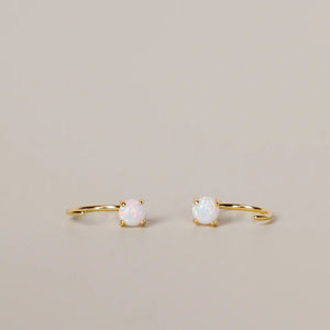 White Opal Huggies Earrings