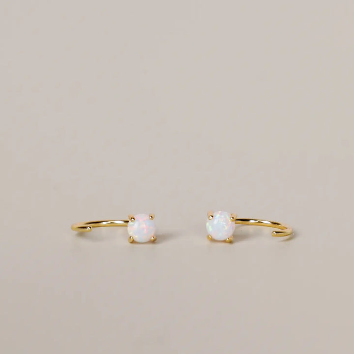 White Opal Huggies Earrings