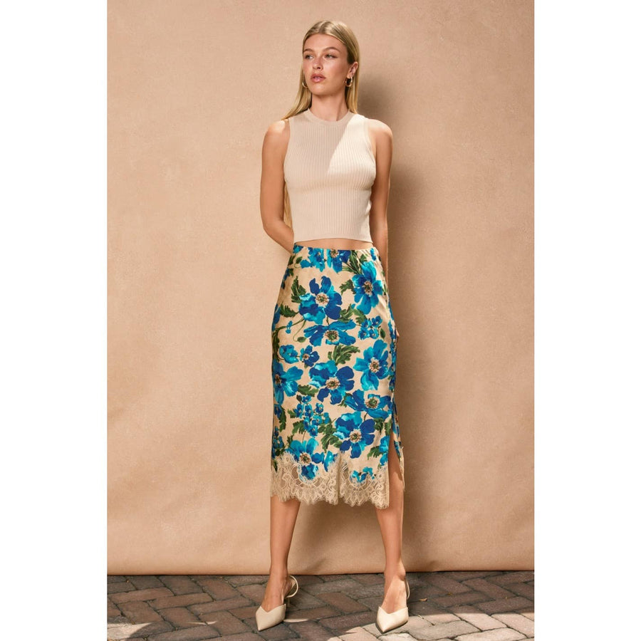 Ethereal Gardens Lace Hem Pencil Skirt