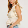 Eyelet Lace Trim Flutter Sleeve Peplum Top