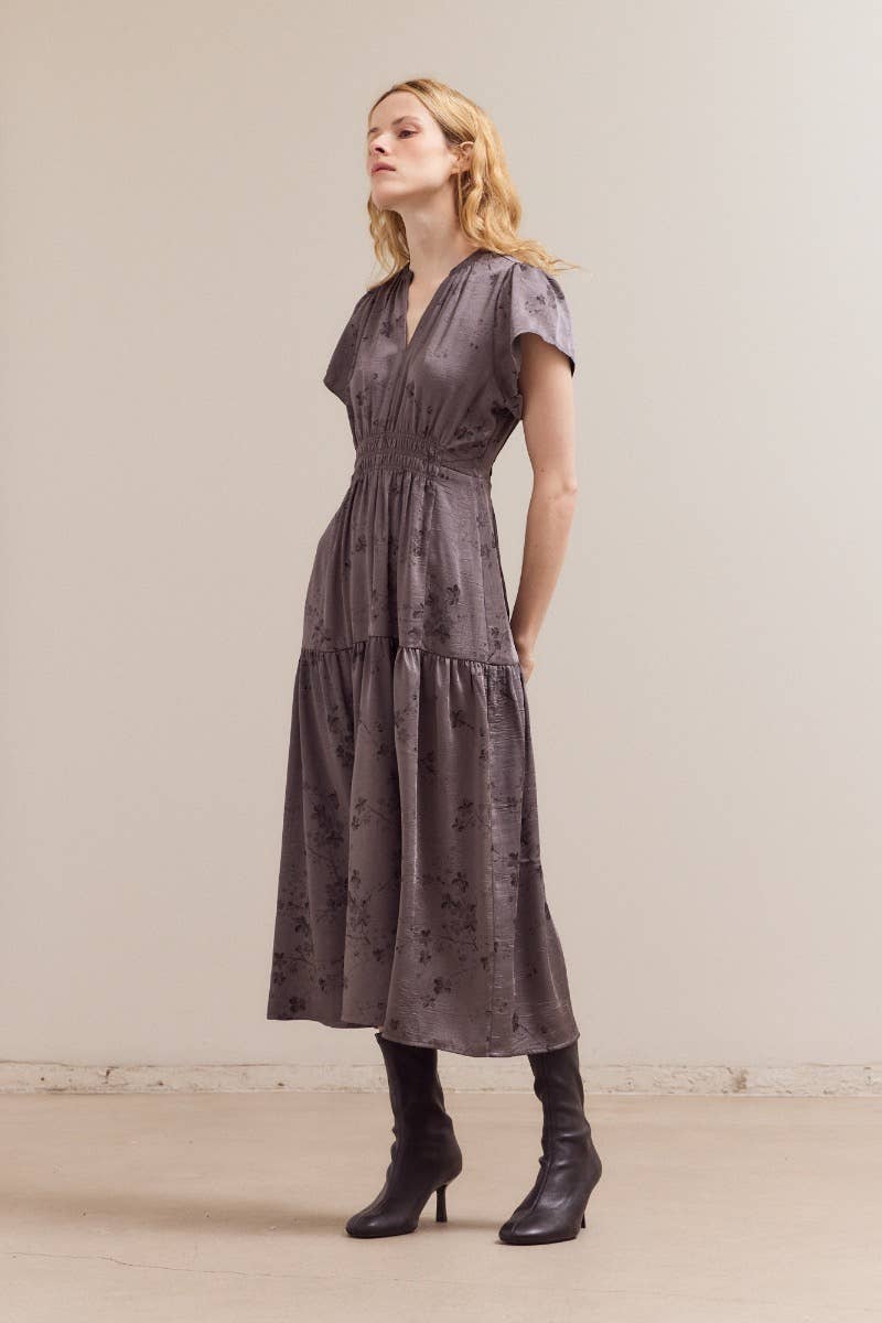 Printed Ruffle Midi Dress
