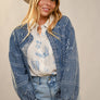 Western Embroidery Puff Sleeve Denim Jacket