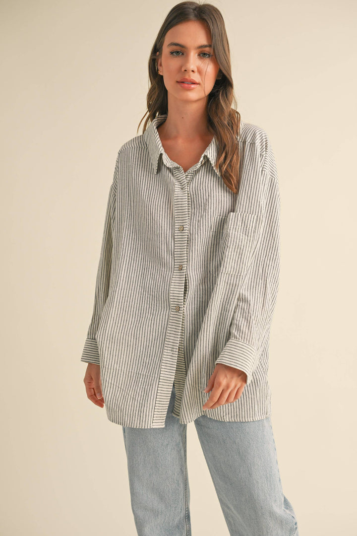 Stripe Gauze Button-down Shirt in Black Stipe