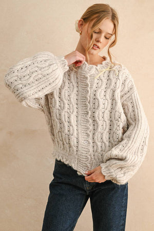 Scalloped Edge Cable Knit Cardigan