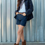 Navy Plaid Button Front Pocket Jacket